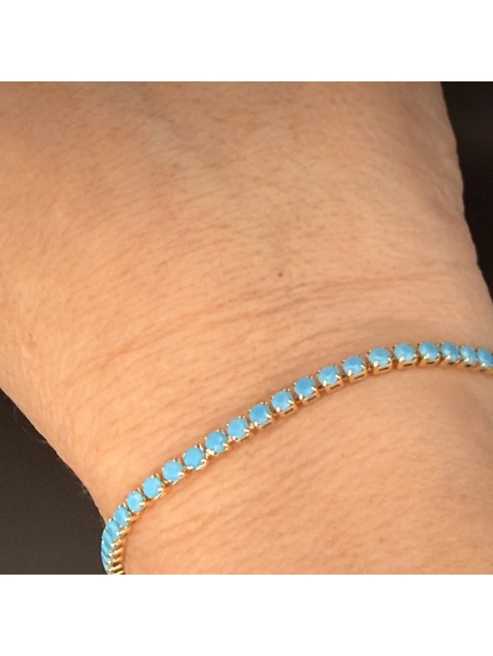 candy+clover turquoise gold tone tennis bracelet